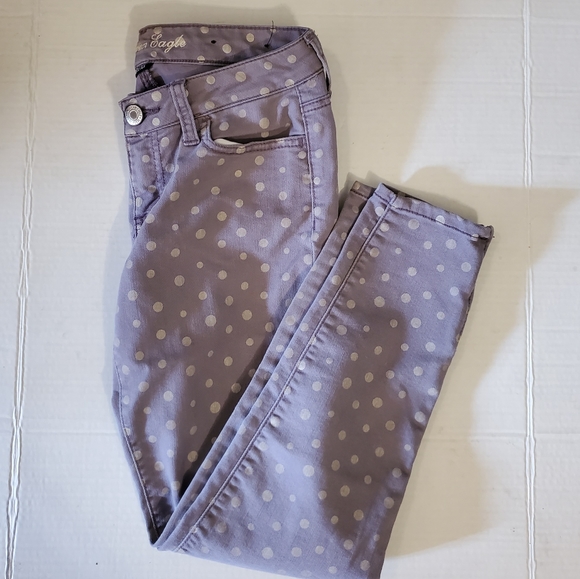 ❗️SOLD❗️American Eagle Purple White Polka Dot Jeggings 4 - Picture 7 of 10